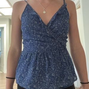 Abercrombie & Fitch blue floral wrap top
